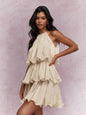 Strapless Sleeveless Sheer Dress With Ruffled Hem And Elegant Design