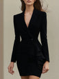 Womens Blazer Dress With Notch Lapel And Wooden Trim Earring Details