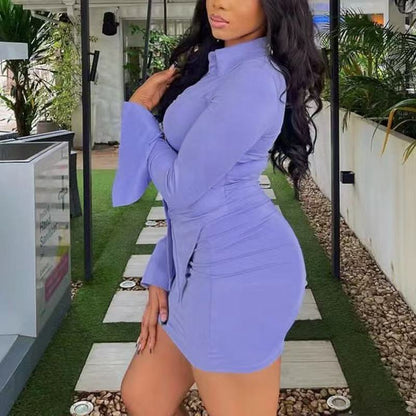 Womens Fashion Casual Long-Sleeve Hip-Hugging Skirt Set