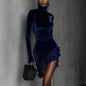 New European And American-style Velvet Turt Leneck Slim-fit Dress