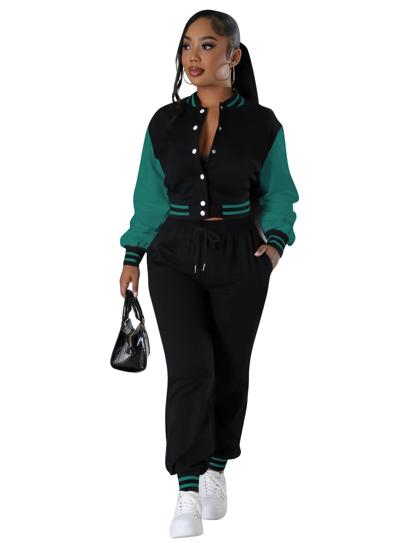 Women's Fashion Baseball Uniform Stitching Single-breasted Two-piece Suit