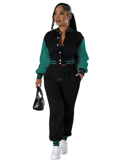 Women's Fashion Baseball Uniform Stitching Single-breasted Two-piece Suit