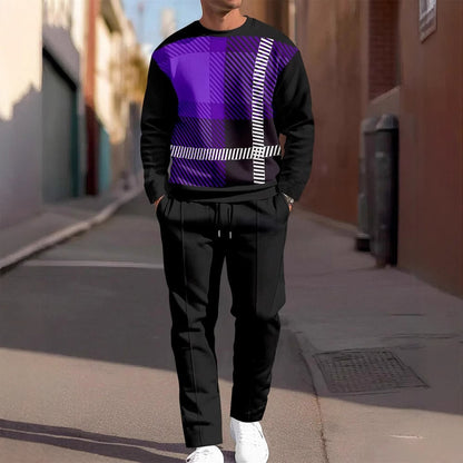 Fashion Men's Casual Sporty Round Neck Sweatshirt And Pants Two-piece Set