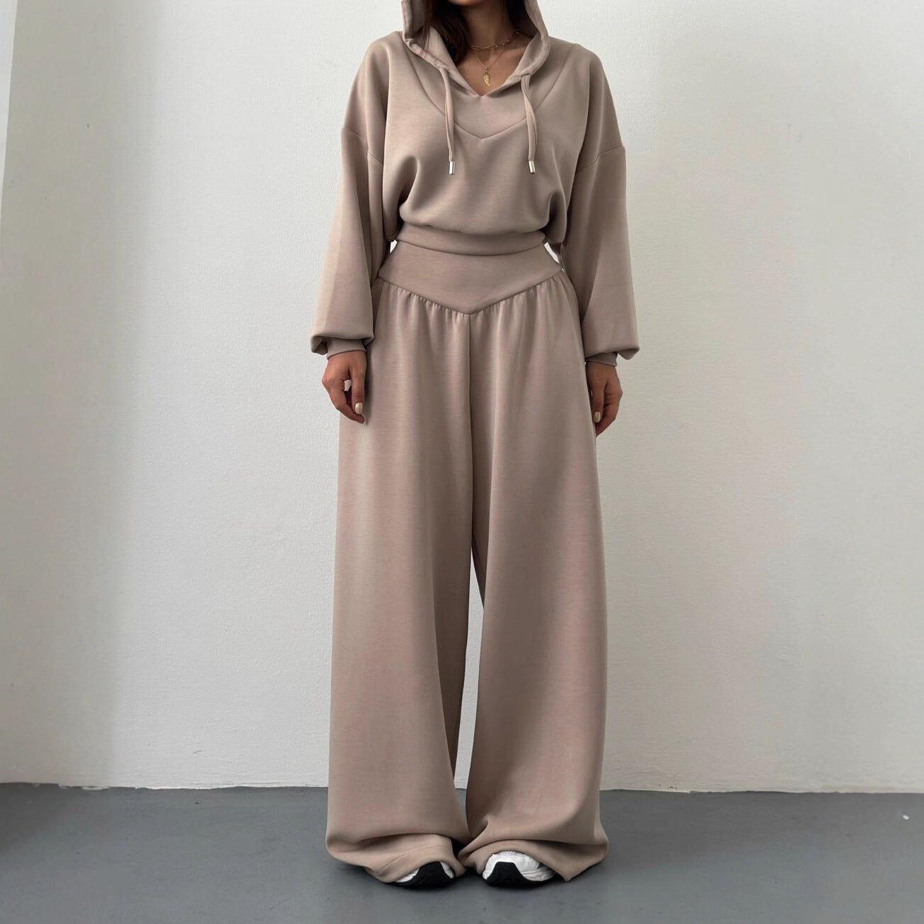 Womens Casual Set V-neck Hoodie Top And Pants