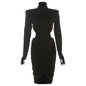 New Autumn High-Neck Pleated Bodycon Long-Sleeve Dress
