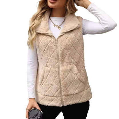 Women's Clothing Cardigan Zipper Loose Diamond Lattice Coat Plush Vest