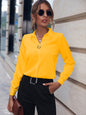 Commuter V-neck Long-sleeved Shirts Ins Fashion Solid Color Pullover Top Autumn And Spring Women's Clothing