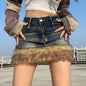 Personality Retro Furry Women's Denim Skirt