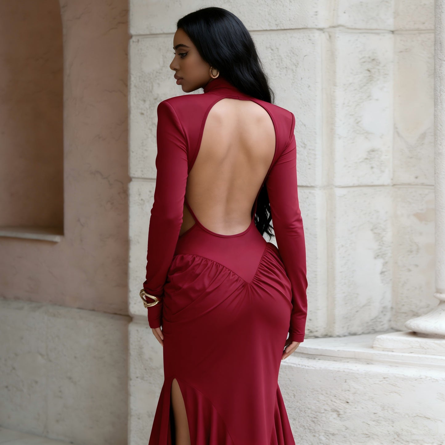 Backless Evening Gown In A Solid Color