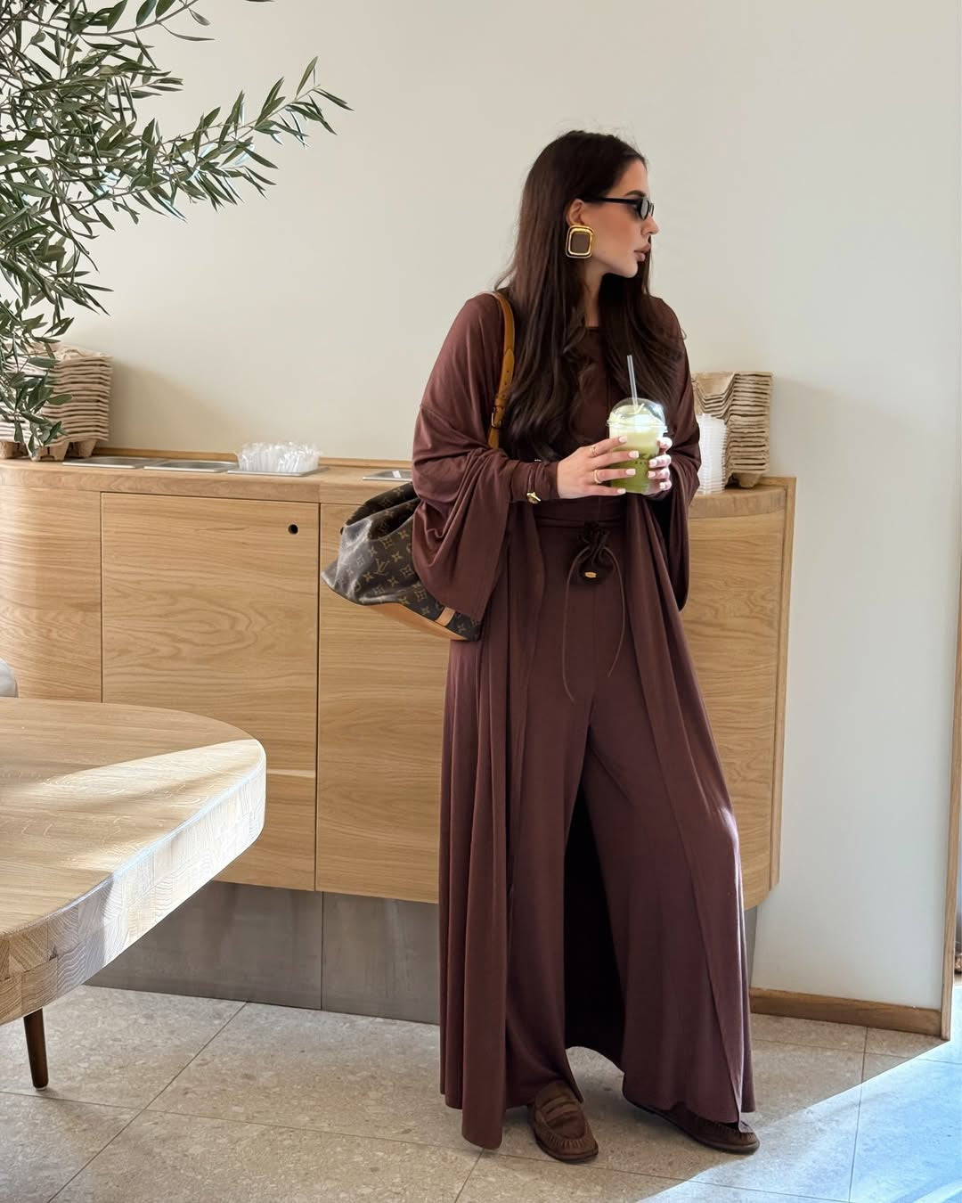 Casual Long Coat, Long-sleeve T-shirt, And High-waisted Long Pants Three-piece Set