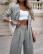 Women's Spring Fashion Striped Suits Casual Lapel Long Sleeve Cropped Top And Straight Pants Outfits Women's Clothing