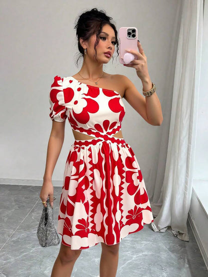 Symmetrical Neckline Hollow Waist Women's Dress