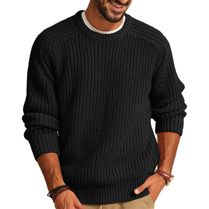 Men's Solid Color Long Sleeve Round Neck Fashion Sweater Loose Retro Sweater