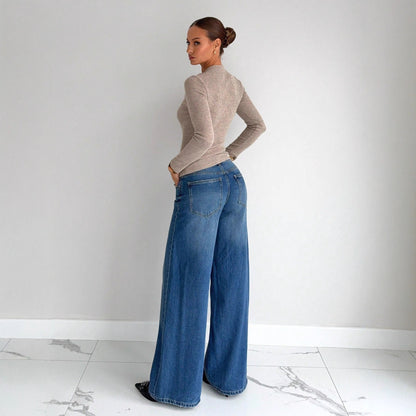 Soft Asymmetric Draped Hollow-out Metal Button Decorated Long Sleeve T-shirt