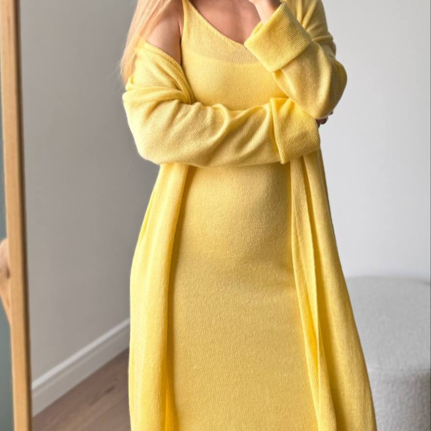 Loose Women's Casual Suits Long Sleeve Cardigan And Camisole Dress