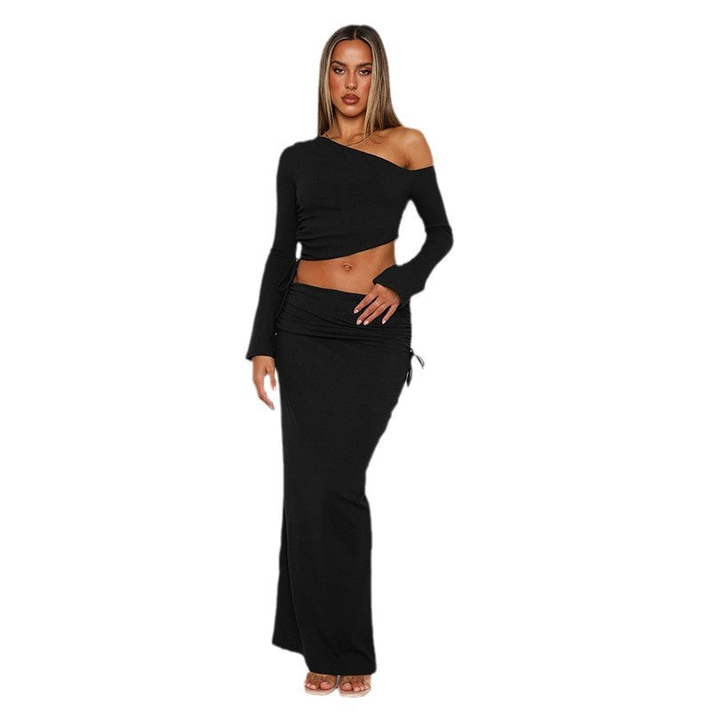 Women's Fashionable Off-shoulder Top And Skirt Two-piece Set