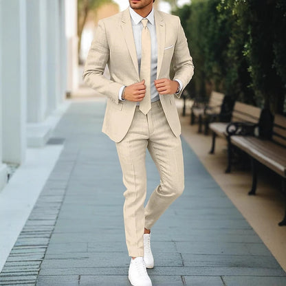 Men's New Linen Single Row One Button Suit
