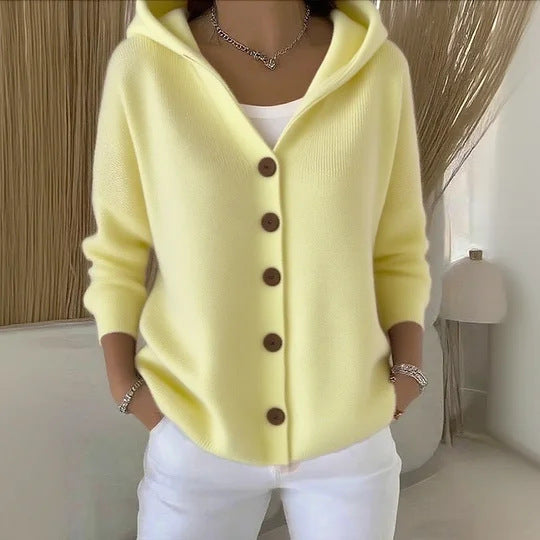 Ins Button Hooded Sweater Fashion Autumn And Winter Knitted Cardigan Casual Commuter Long Sleeve Top Women's Clothing