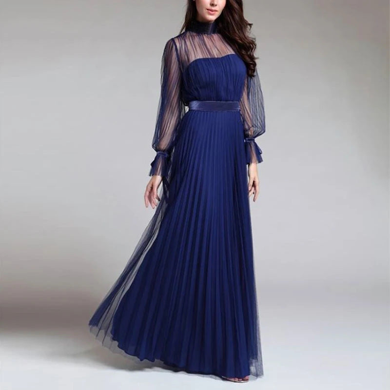 Dignified Generous Style Pleated See-through Dress