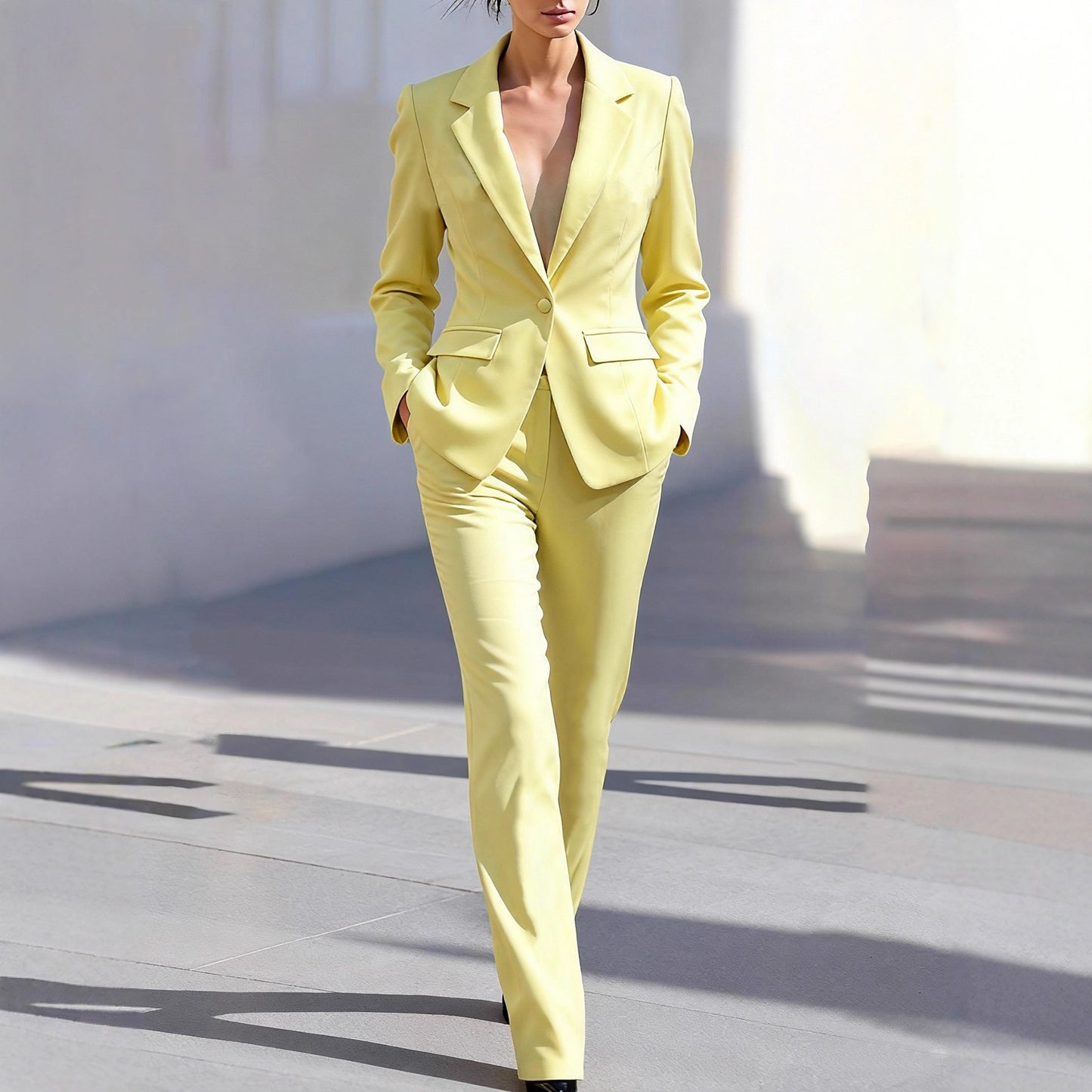 Women's Elegant, Sophisticated Long-Sleeve Blazer And Pants Suit