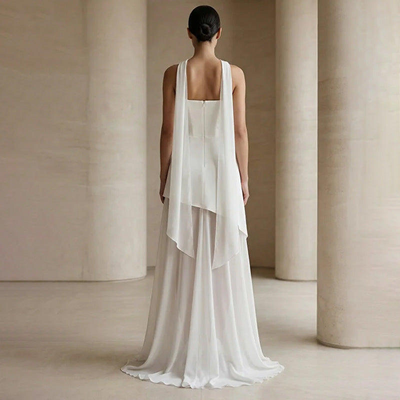 Womens Solid-Color Strapless Dress With Fluttering Ties And A Slit