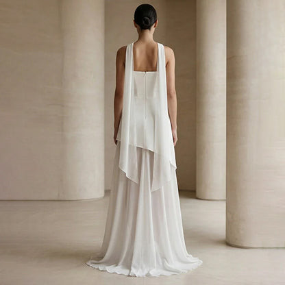 Womens Solid-Color Strapless Dress With Fluttering Ties And A Slit