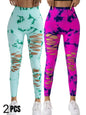 2 Pack New Style Hollow-Out Tie-Dye High-Waisted Tummy-Control Yoga Pants