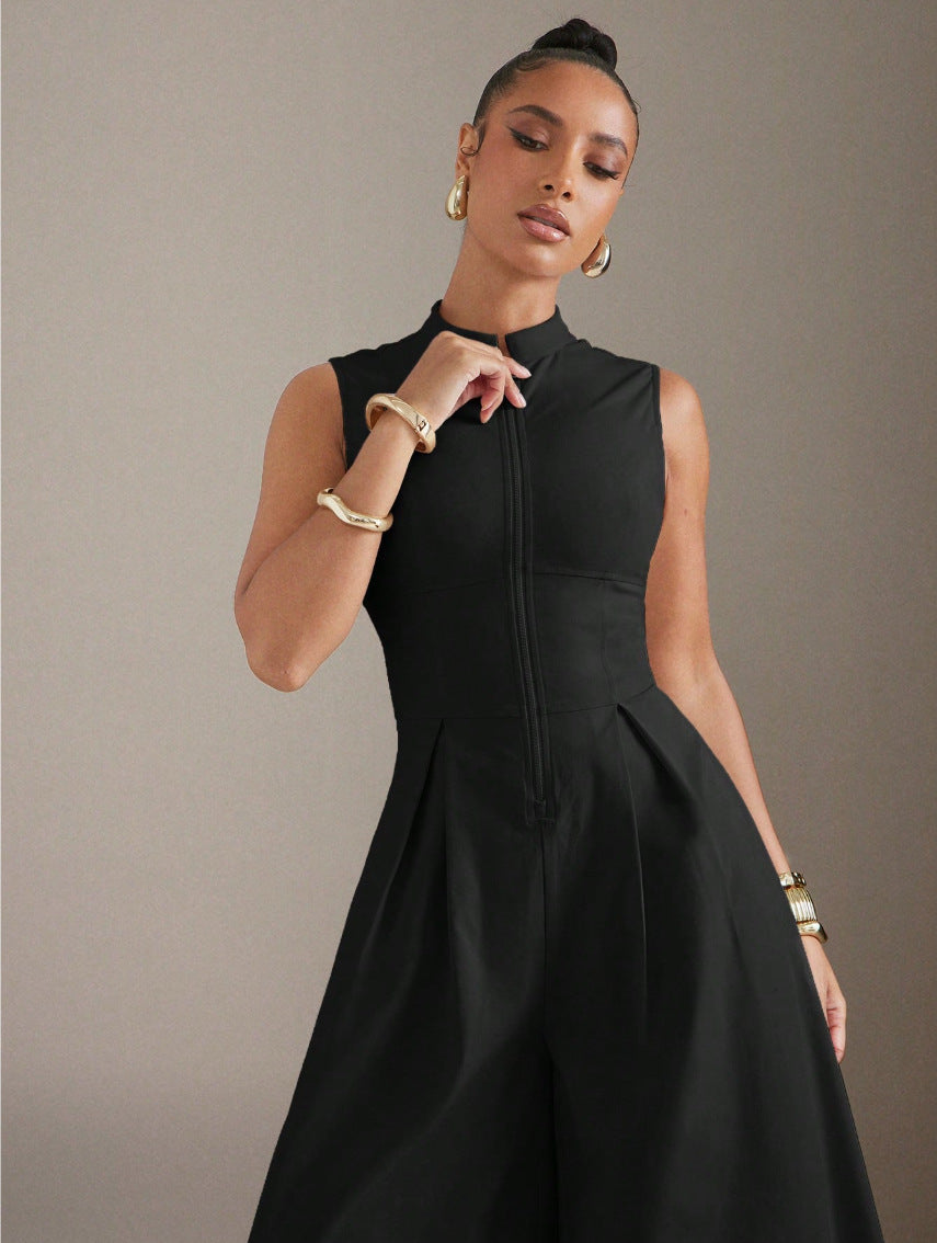 Women's Solid-color Sleeveless Zip-up Dress