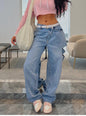 Fashionable Oblique Waist Low Waist Loose Hole Jeans For Women