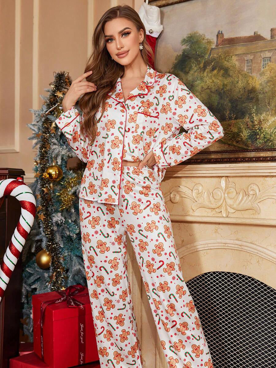 Female Christmas New Year Cartoon Two Piece Set