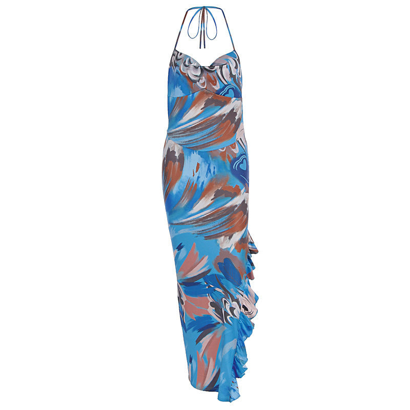 Womens Sexy Sassy Halterneck Sleeveless Printed Dress