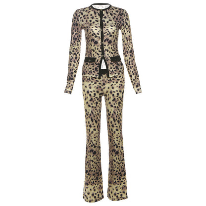 Women's Round Neck Button Contrast Color Suit