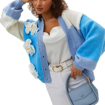 Flower Cardigan Lantern Sleeve Sweater Coat For Women
