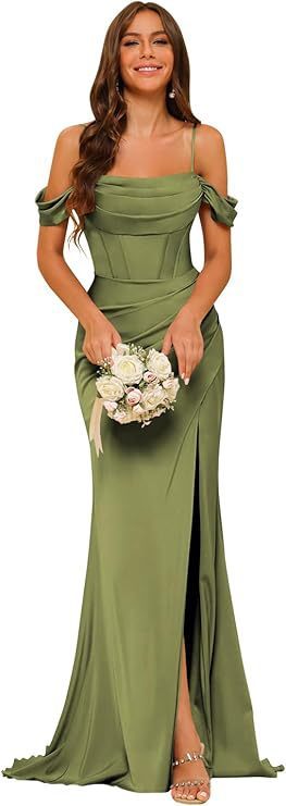 Off-the-shoulder Satin Bridesmaid Corset Ball Gown