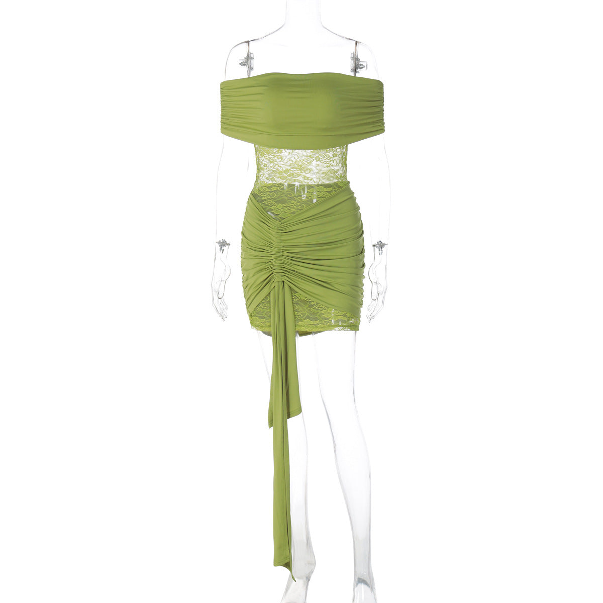 Womens Off-shoulder Sheer Bodycon Mini Skirt