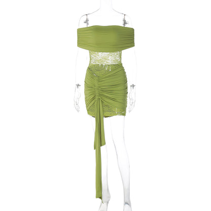 Womens Off-shoulder Sheer Bodycon Mini Skirt