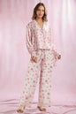 Silk-like Printed Floral Long-sleeved Lapel Pajamas Suit