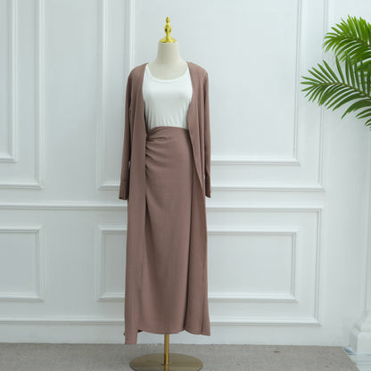 Fashion Solid Color Cardigan And Skirt Two-piece Set