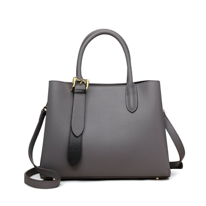 Niche Contrast Color One Shoulder Western Style Portable Female Genuine Leather Bag