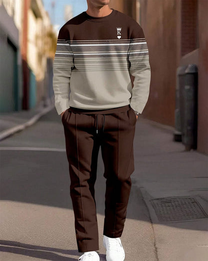 Fashion Men's Casual Sporty Round Neck Sweatshirt And Pants Two-piece Set