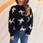 Contrast Color Bow Casual Loose Knitted Round Neck Sweater