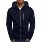 Men's Casual Zipper Hooded Sweater Solid Color Sports Fitness Jackets Cardigan