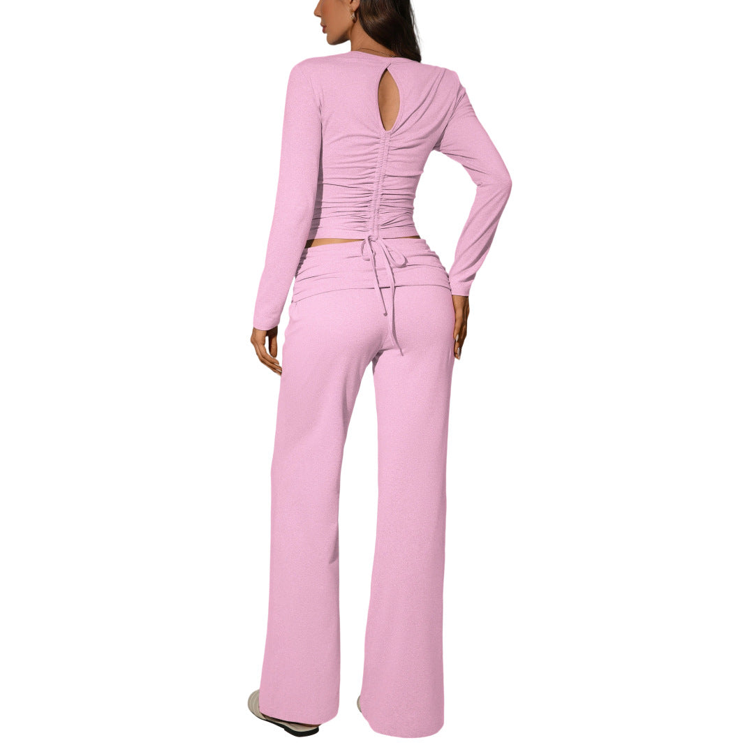 Womens Solid-Color Casual Fashion Top And Pants Set