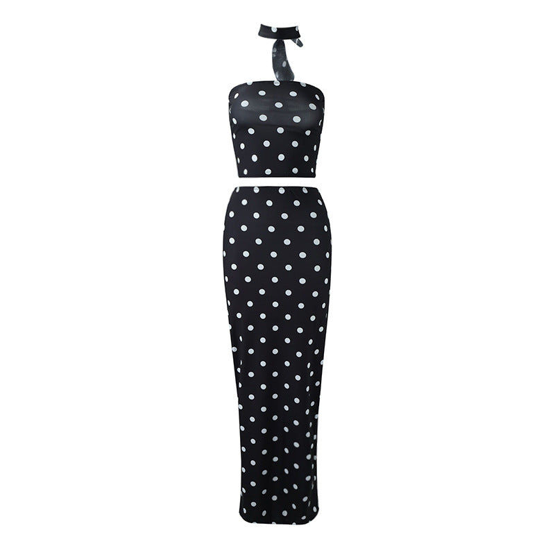 Temperament Polka Dot Print Top Vest Dress Two-piece Set