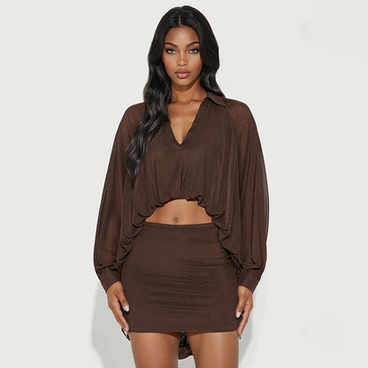 Mesh Bubble Hem Shirt Dress Set