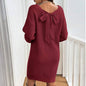 Loose Knitted V-neck Bow Long Sleeve All-matching Pullover Woolen Skirt