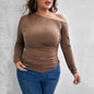 Women's Slim-fitting Sexy Off-shoulder Oblique Collar Knit Long-sleeve Top
