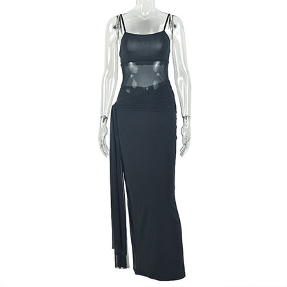 Crew-neck, Form-fitting Street-style Long Dress