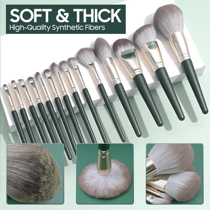 Makeup Brushes Makeup Brush Set Professional - 14 PCS Foundation Concealer Eye Shadow Brush, Contour Brush Make Up Brushes Kit, Travel Cosmetic Brush with Green Makeup Bags