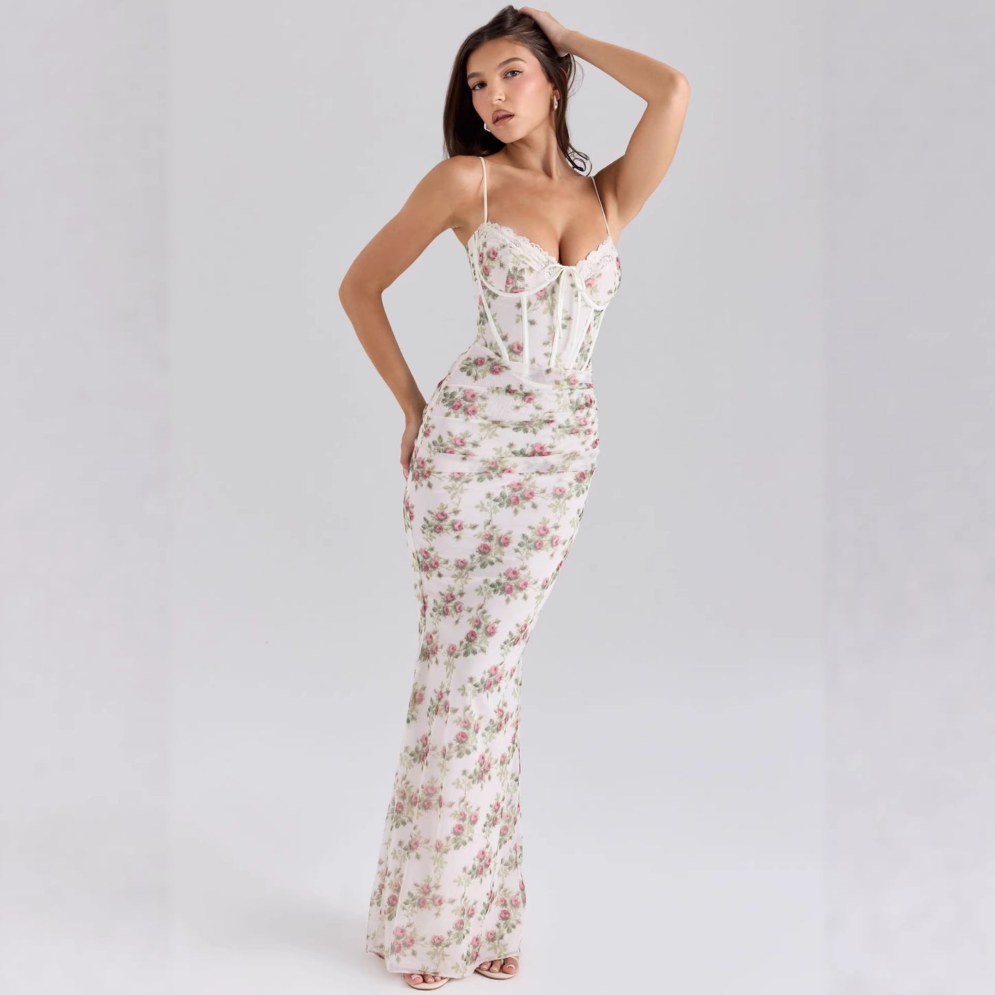 Summer Floral Print Slim-fit Lace Dress